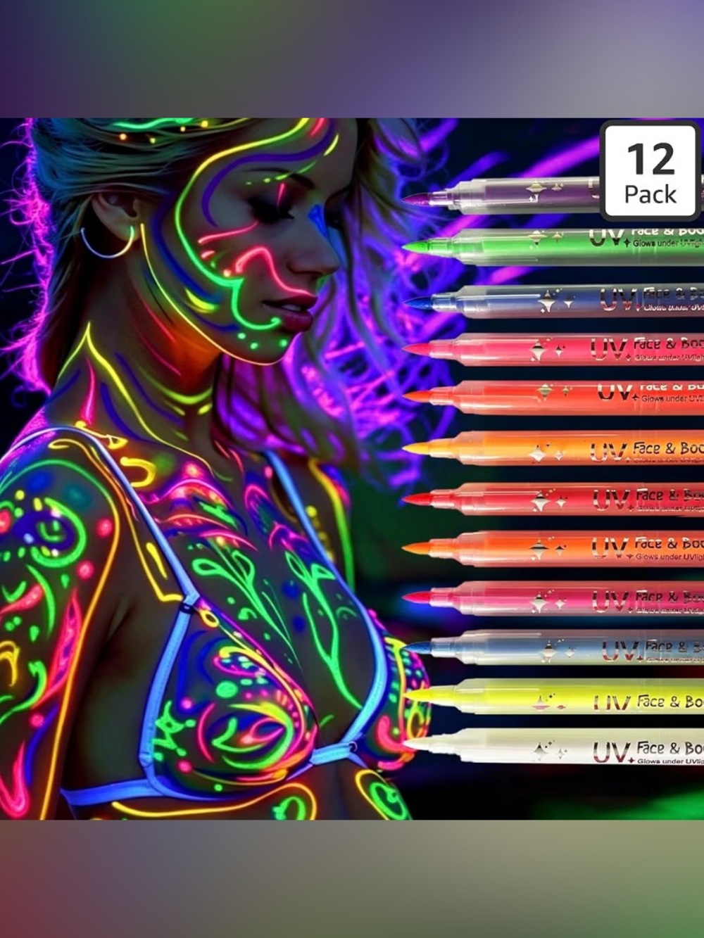 12PCS Glow in the Dark Face Paint Pens